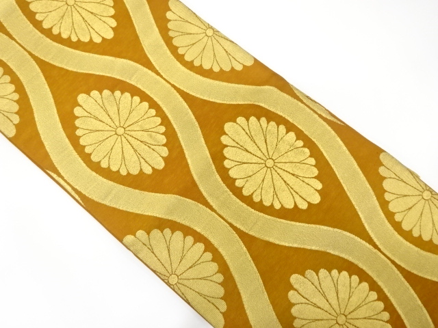 JAPANESE KIMONO / ANTIQUE FUKURO OBI / SILK / WOVEN KIKU